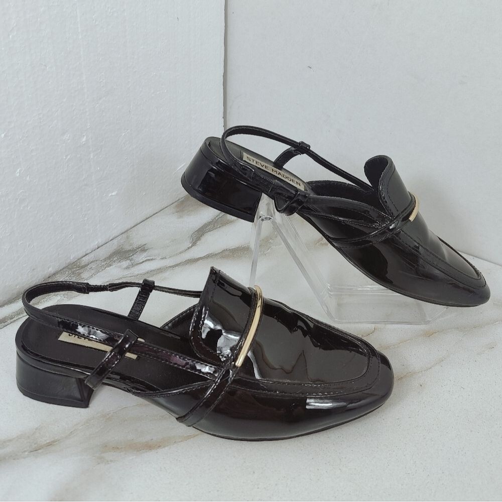 Steve Madden Calibri Black Patent Slingback Loafers, Sz 6 - Picture 3 of 12
